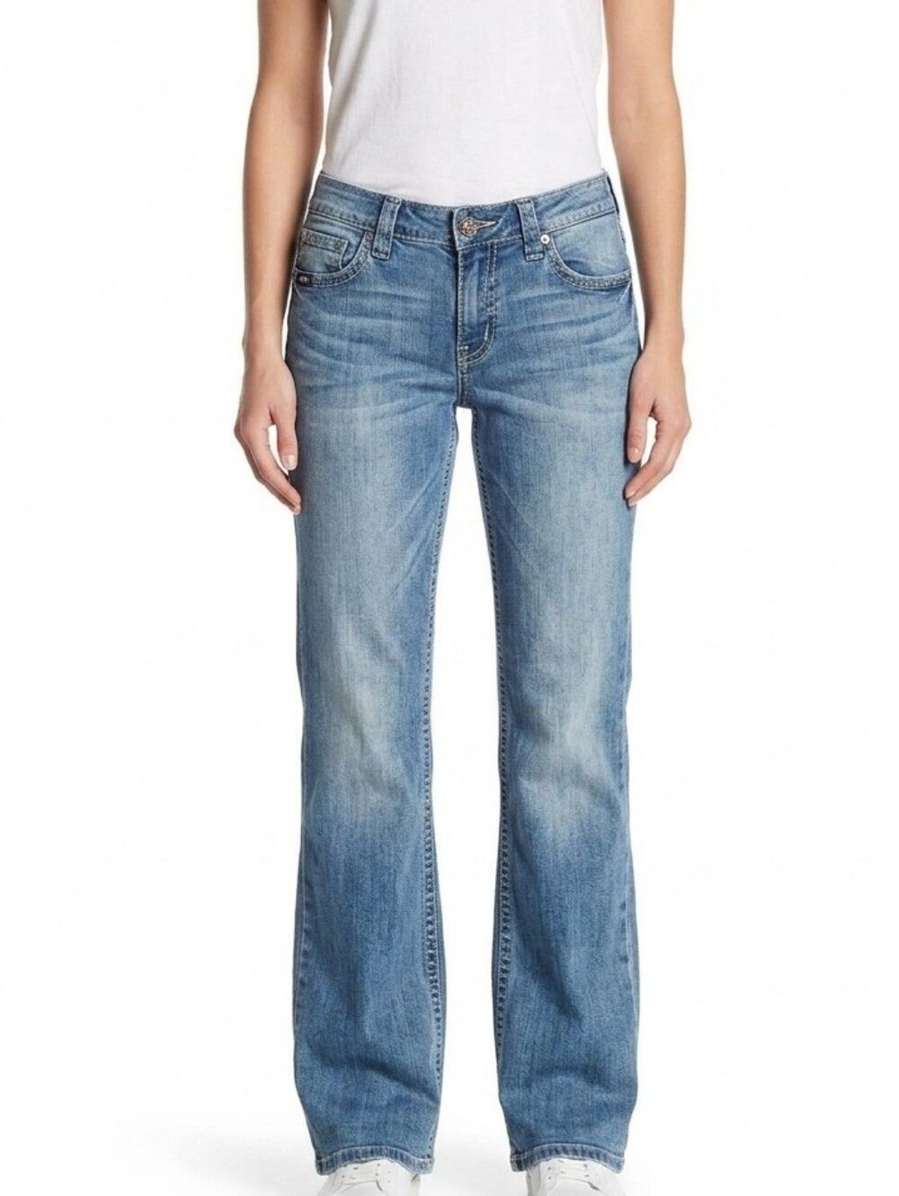 Adiktd Size 12 Y2K Bootcut Jeans Faded Blue Denim 98% Cotton Spandex